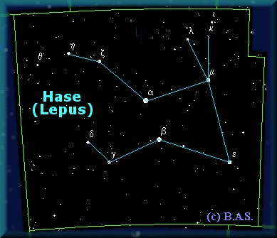 Sternbild Hase, Winterhimmel, Sternbild Lepus